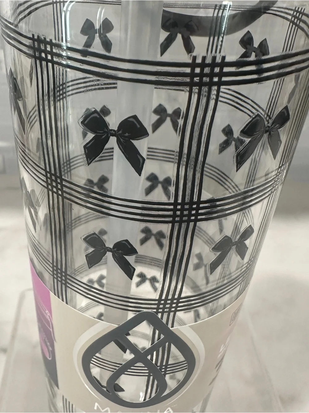 Glass Push 32 oz Reusable Leak-Proof Glass Water Bottle - Black Bow Pattern